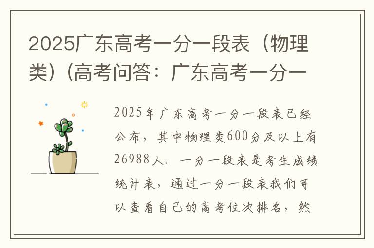 2025广东高考一分一段表（物理类）(高考问答：广东高考一分一段表报考指导)
