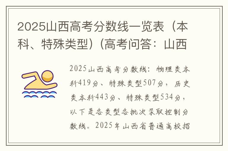 2025山西高考分数线一览表（本科、特殊类型）(高考问答：山西高考分数线报考指导)