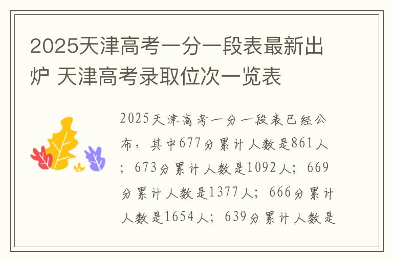 2025天津高考一分一段表最新出炉 天津高考录取位次一览表