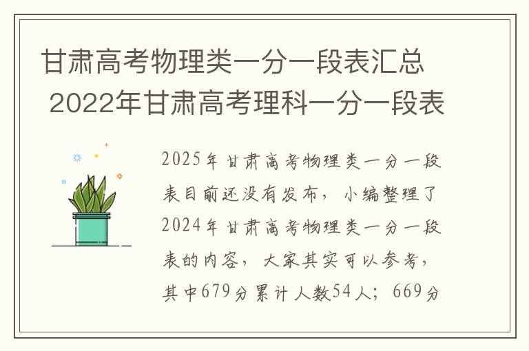 甘肃高考物理类一分一段表汇总 2022年甘肃高考理科一分一段表