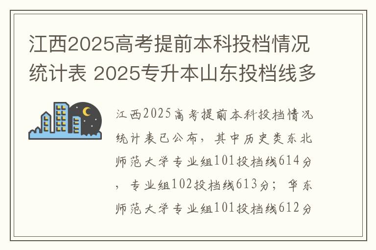江西2025高考提前本科投档情况统计表 2025专升本山东投档线多少分