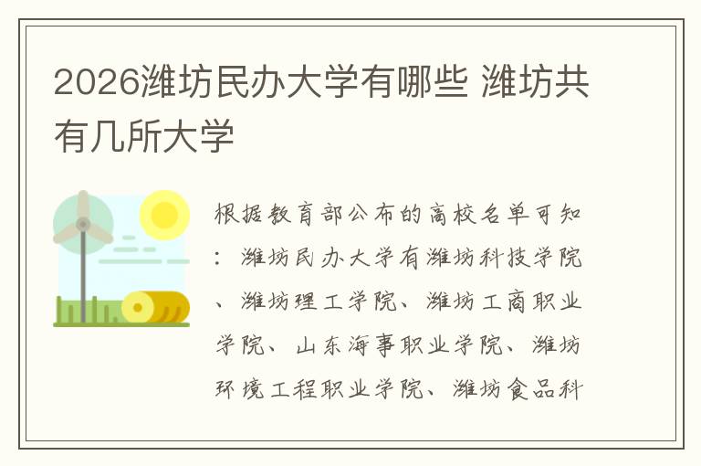 2026潍坊民办大学有哪些 潍坊共有几所大学