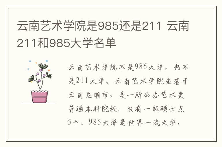云南艺术学院是985还是211 云南211和985大学名单