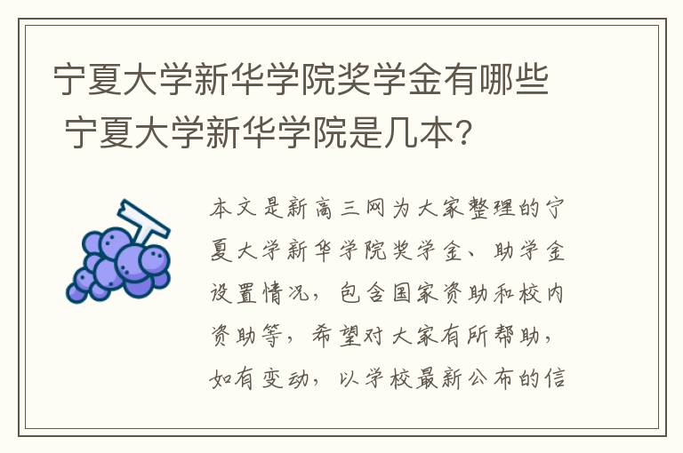 宁夏大学新华学院奖学金有哪些 宁夏大学新华学院是几本?