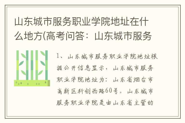山东城市服务职业学院地址在什么地方(高考问答:山东城市服务职业学院报考指导)