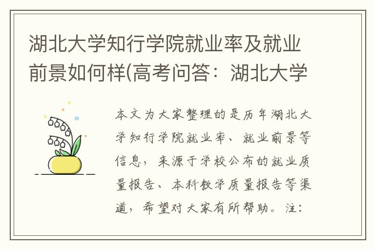 湖北大学知行学院就业率及就业前景如何样(高考问答:湖北大学知行学院报考指导)