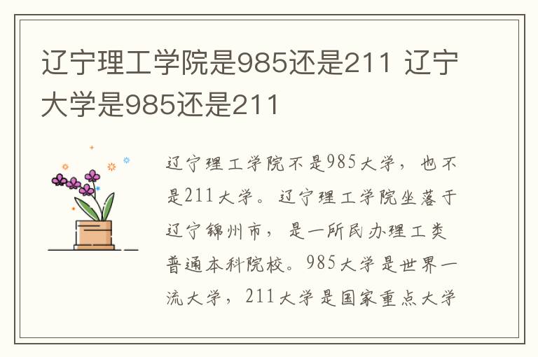 辽宁理工学院是985还是211 辽宁大学是985还是211