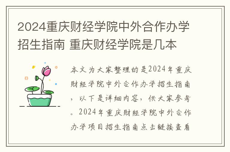 2024重庆财经学院中外合作办学招生指南 重庆财经学院是几本