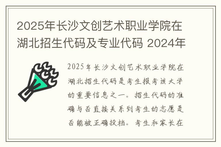 2025年长沙文创艺术职业学院在湖北招生代码及专业代码 2024年历史类216分能考上什么大学?