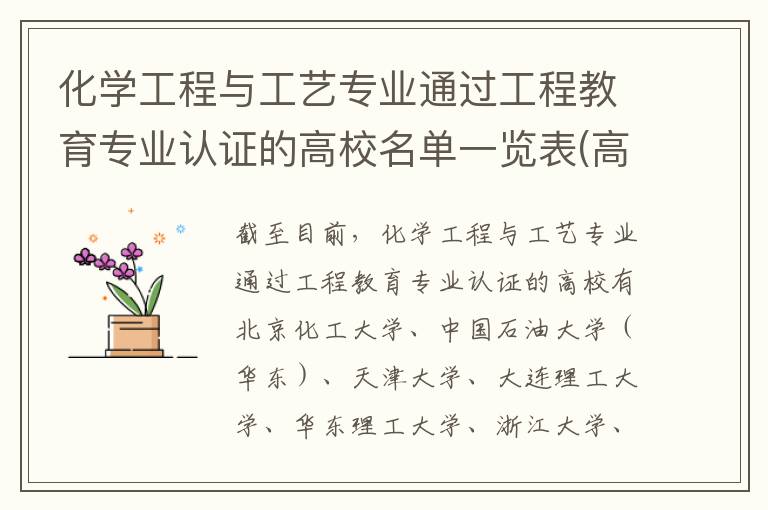 化学工程与工艺专业通过工程教育专业认证的高校名单一览表(高考问答：化学工程与工艺报考指导)