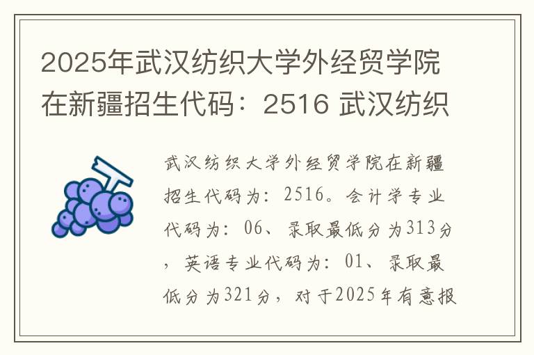 2025年武汉纺织大学外经贸学院在新疆招生代码:2516 武汉纺织大学外经贸学院收中专吗