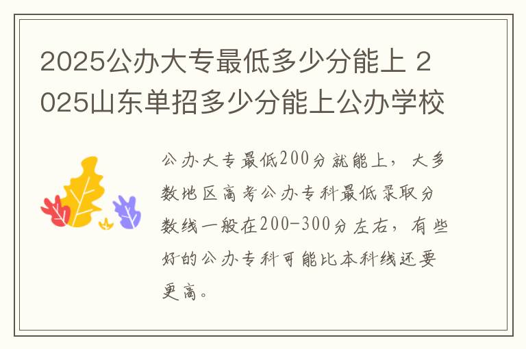 2025公办大专最低多少分能上 2025山东单招多少分能上公办学校