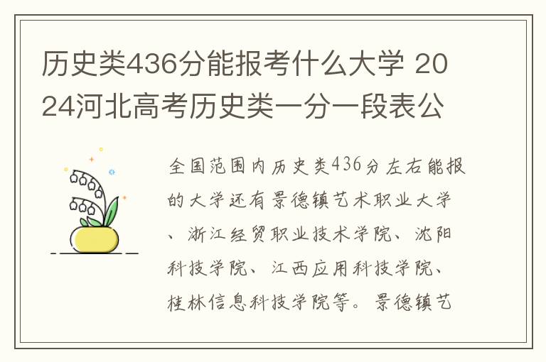 历史类436分能报考什么大学 2024河北高考历史类一分一段表公布