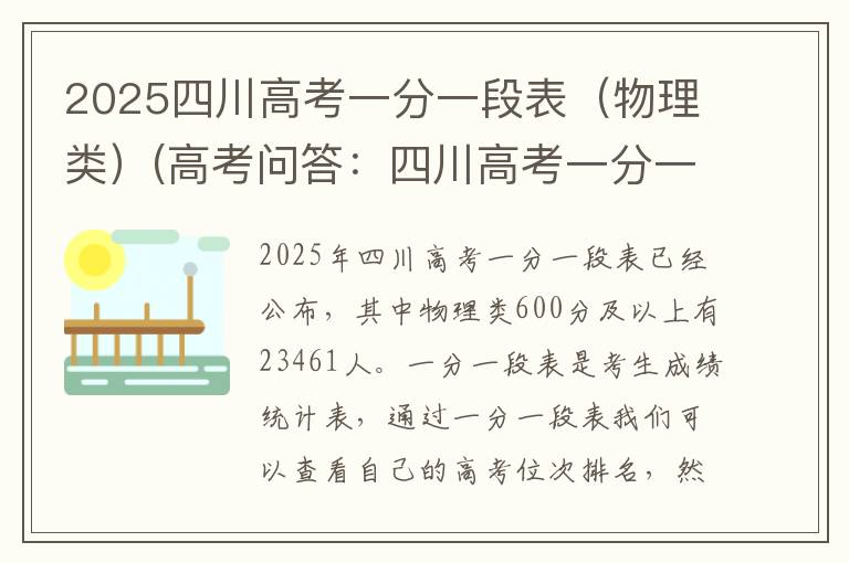 2025四川高考一分一段表(物理类)(高考问答:四川高考一分一段表报考指导)