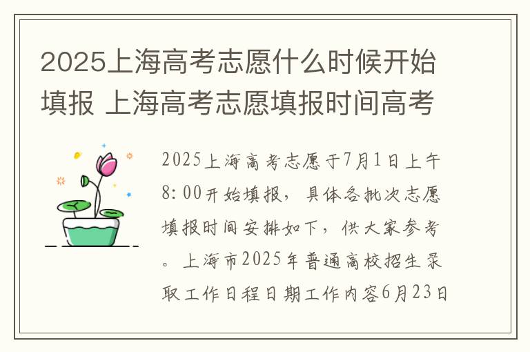 2025上海高考志愿什么时候开始填报 上海高考志愿填报时间高考指南