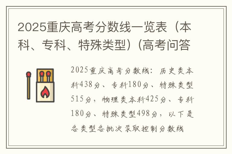 2025重庆高考分数线一览表(本科、专科、特殊类型)(高考问答:重庆高考分数线报考指导)