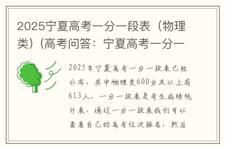 2025宁夏高考一分一段表(物理类)(高考问答:宁夏高考一分一段表报考指导)