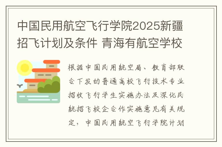 中国民用航空飞行学院2025新疆招飞计划及条件 青海有航空学校吗?